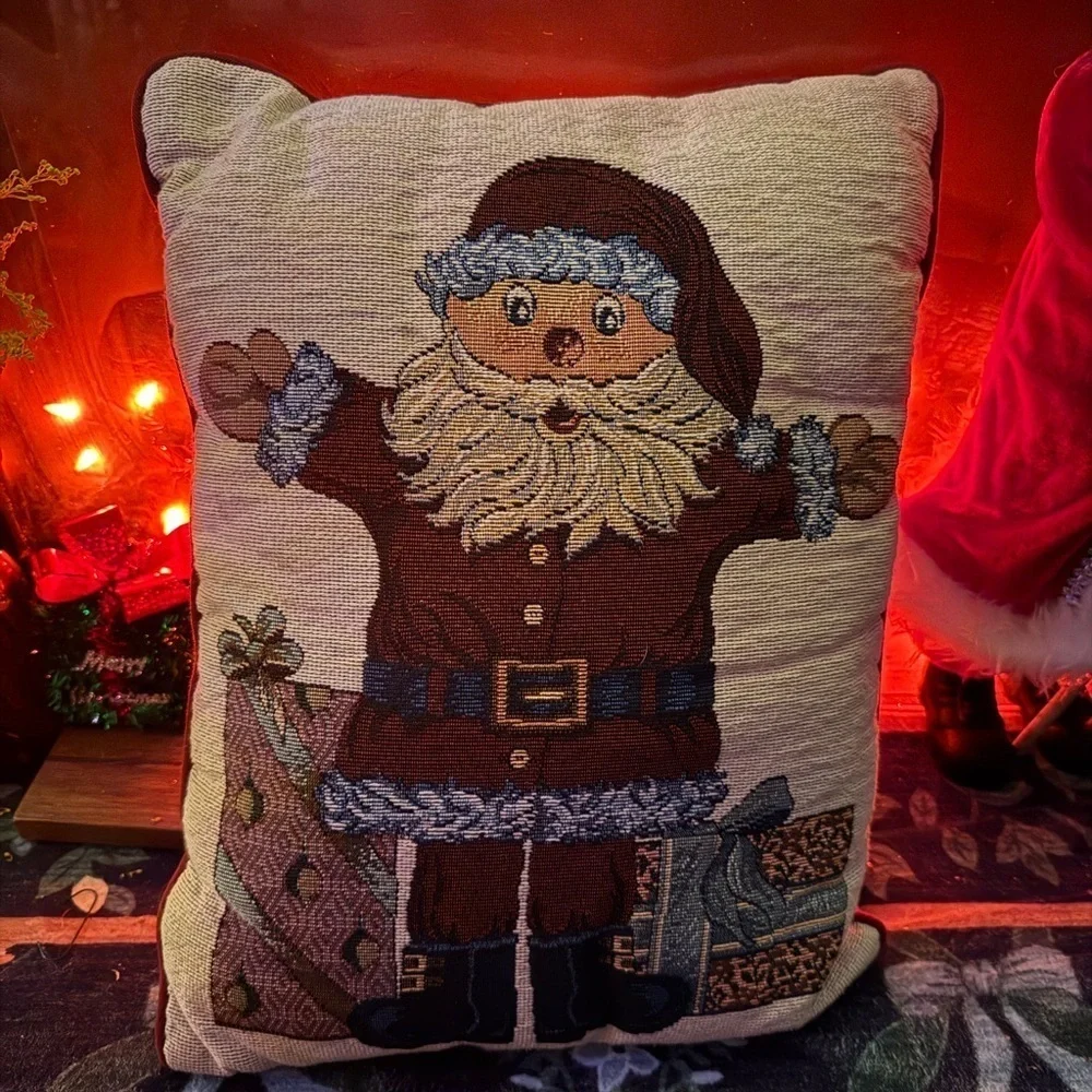 David Carter Brown Santa Tapestry Throw Pillow Folk Art Christmas Decor